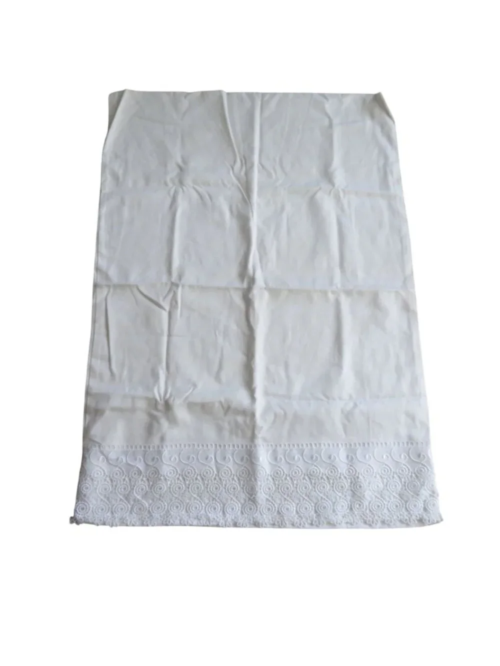 One Vintage Cotton White Pillowcase Embroidered Lace Trim Standard Size